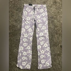 Low Waist Purple Flower Flare Jeans